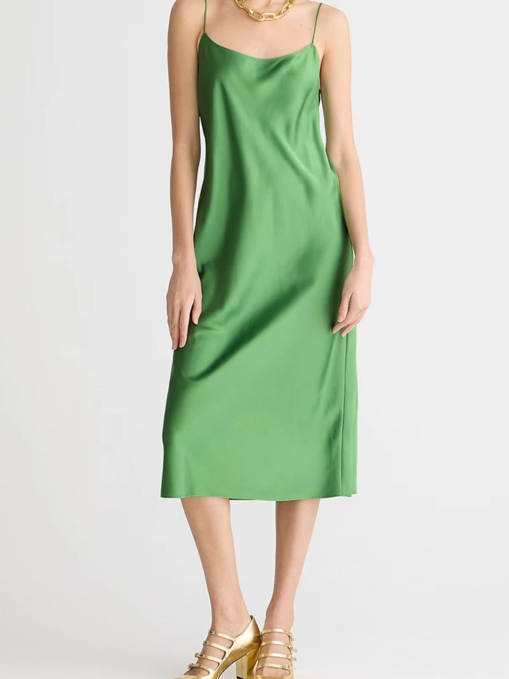 J. Crew Green Satin Slip Midi Dress